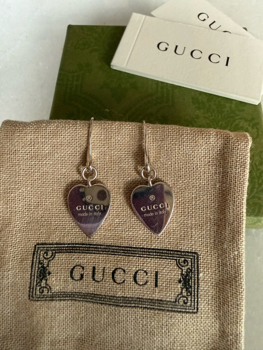 Gucci Silver-Tone Heart Drop Earrings